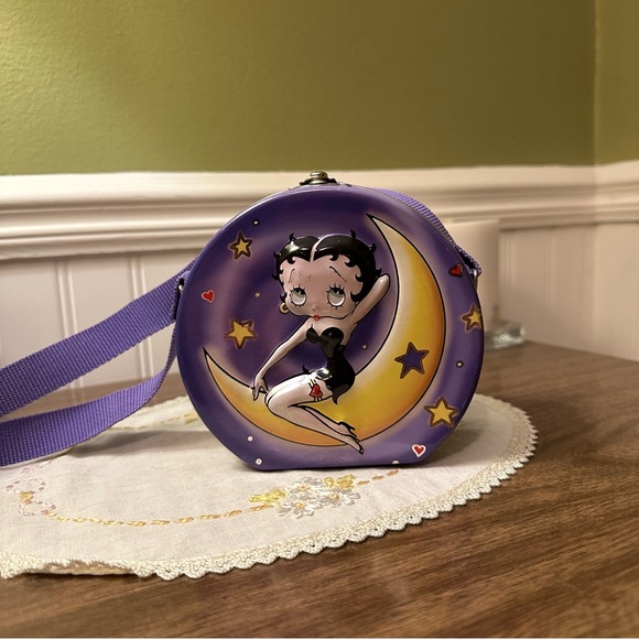 2001 Betty Boop Tin Lunch Box Purse Purple & Yellow Moon - King Features Synd. - Picture 3 of 12